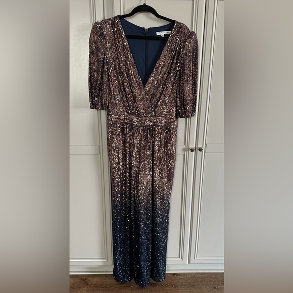 Trina Turk - STUNNING Gold and Midnight Blue Ombre Sequin Jumpsuit (Asandra) EUC - Picture 5 of 9